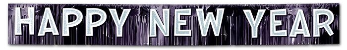 Metallisches Fransen-Banner "Happy new year" 25 cm x 2,7 m